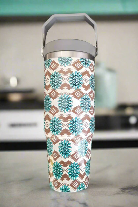 30oz Turquoise Western Print Tumbler