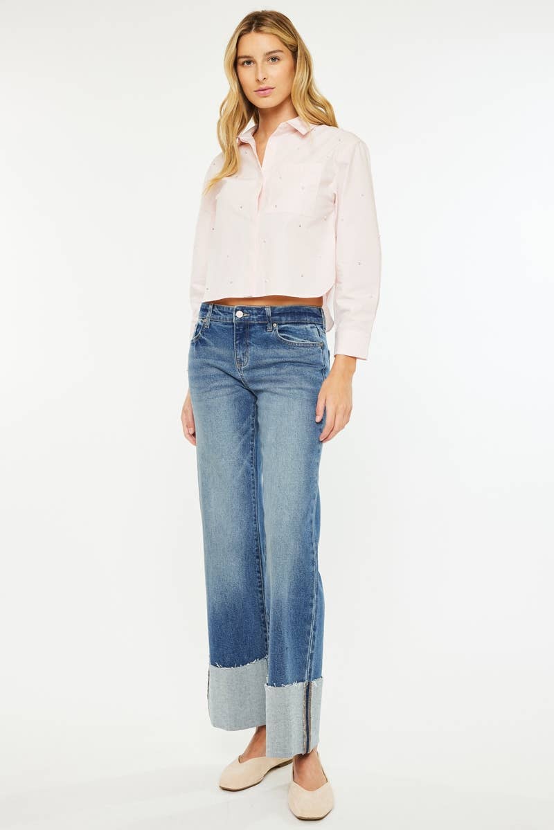 OPEN PACK MID RISE WIDE FLARE JEANS-KC78033D
