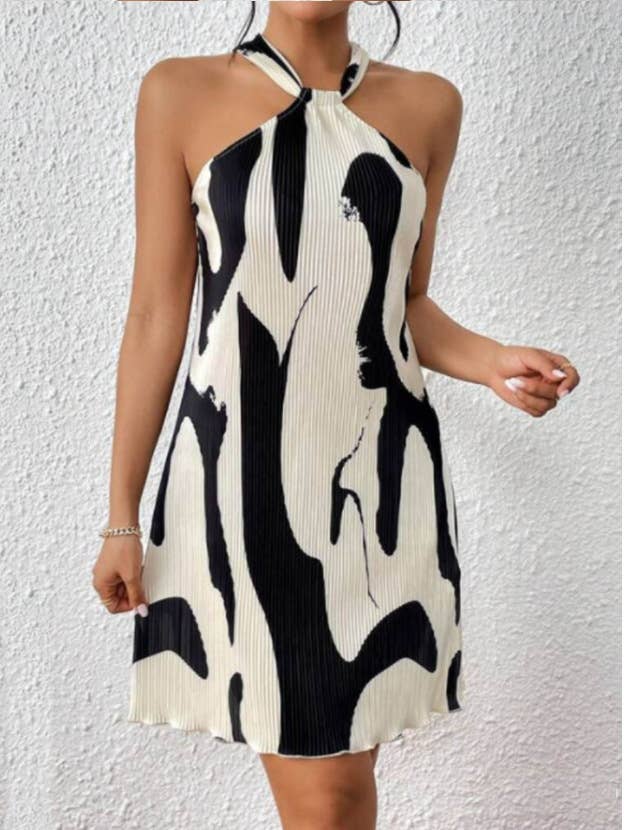 Printed Halterneck Women's Dress Short Skirt
