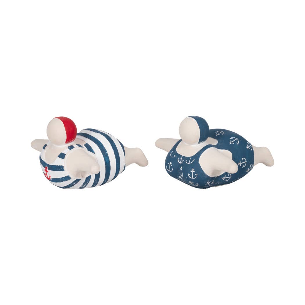 Figurines Set of 2 - Blue Ceramic Bathing Beauties, 7 in.