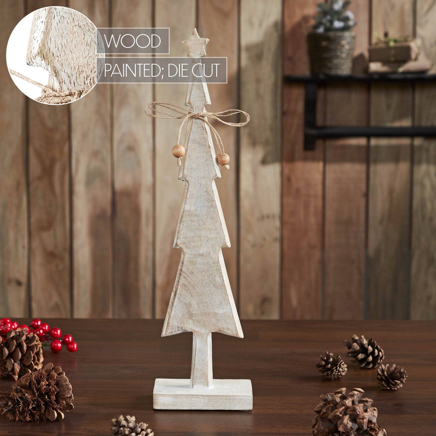 Star Top Christmas Tree Narrow White Wooden Figurine 16x4x2.5