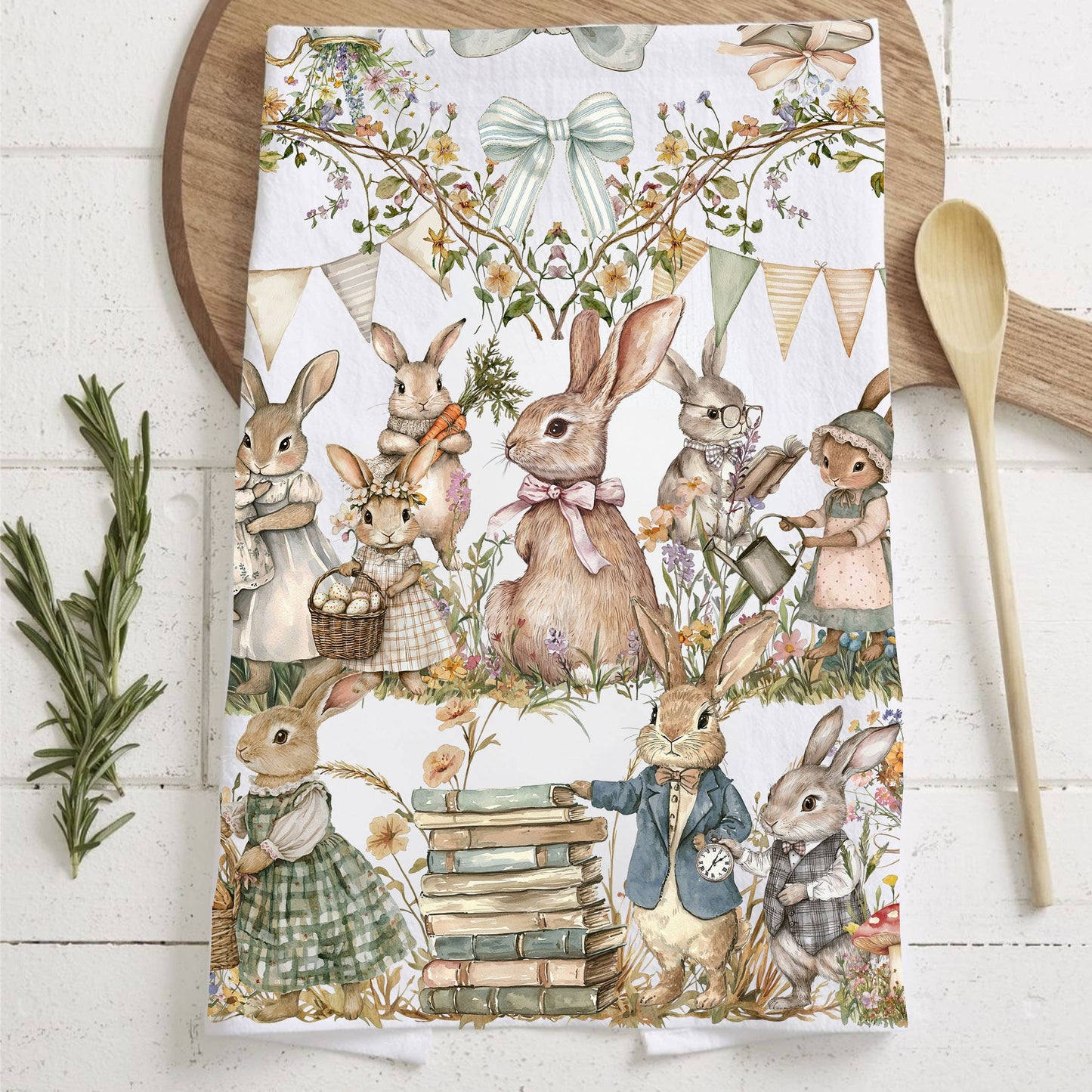 Bubblegum & Bow Pink Easter Bunny & Spring Kitchen Towels
