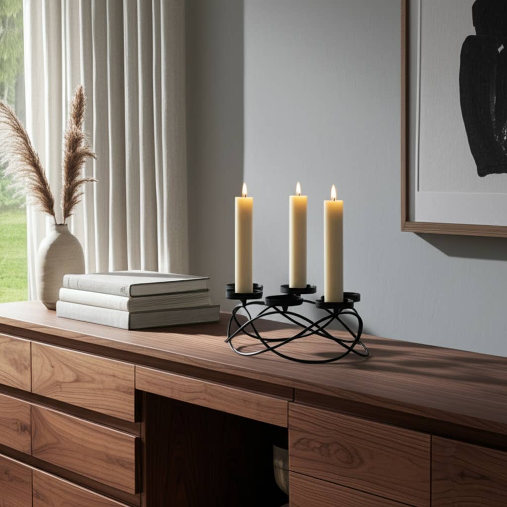 Metal Curved 6 Round Platforms Candle Holder - Black, 6 in.