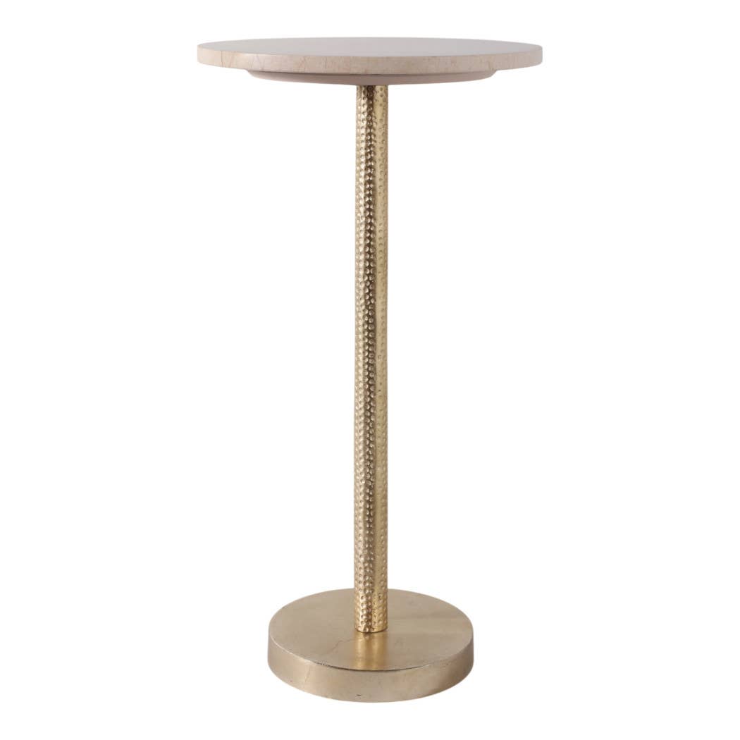 Drink Table - Ivory Marble Top Gold Metal Base, 25 in.