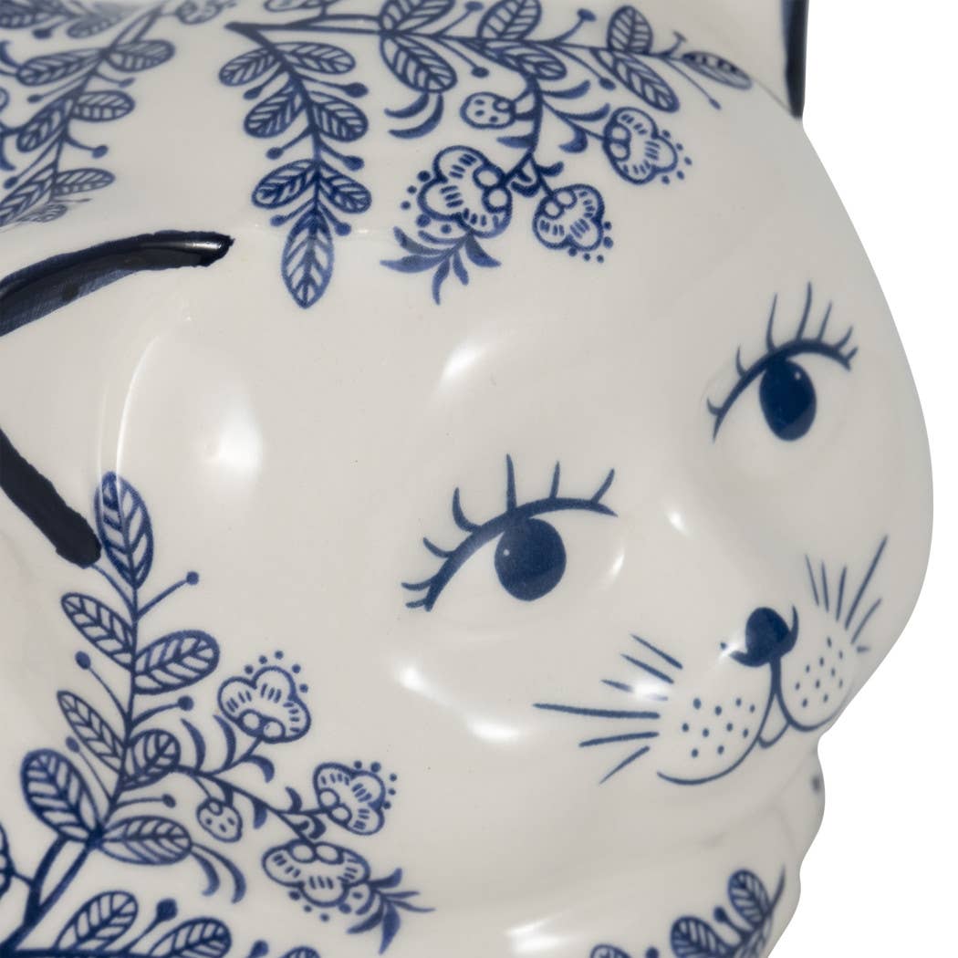 Ceramic Chinoiserie Sleeping Cat Figurine - White, 4 in.