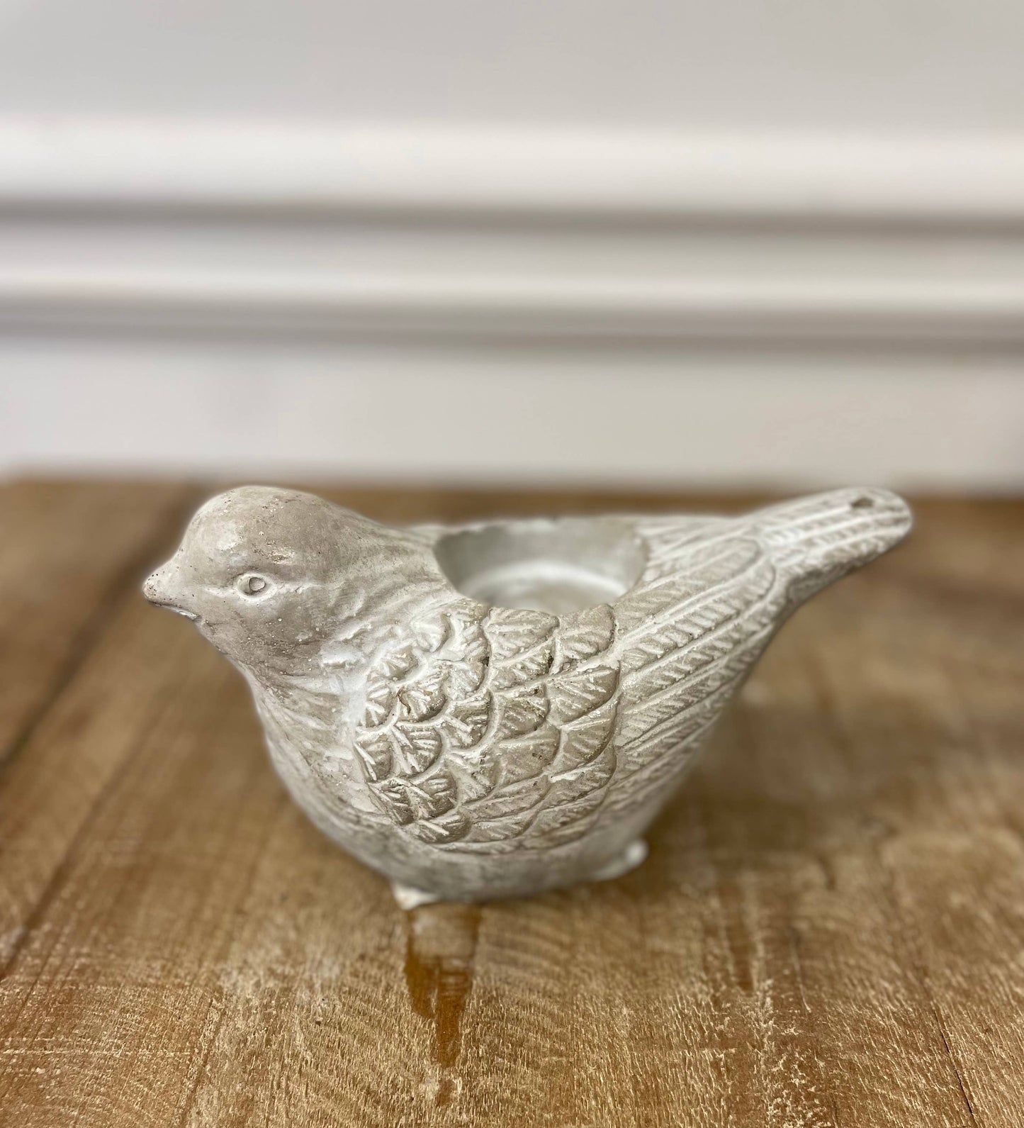 CEMENT BIRD CANDLE HOLDER - LARGE