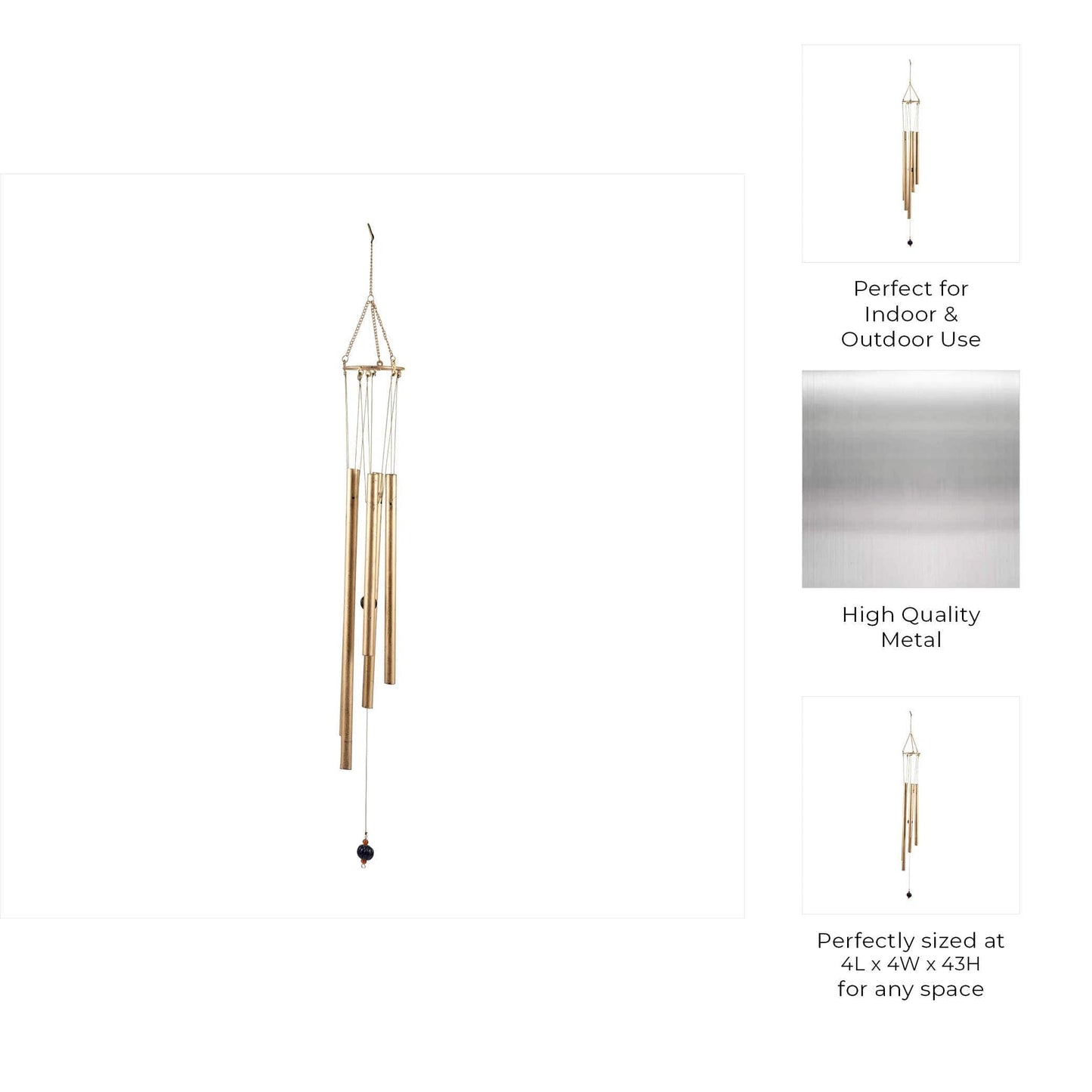 Metal Five-Pipes Hanging Wind Chime Bells - Gold, 43 in.