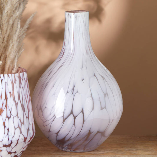 White Splutter Round Glass Vase-8.5X13"