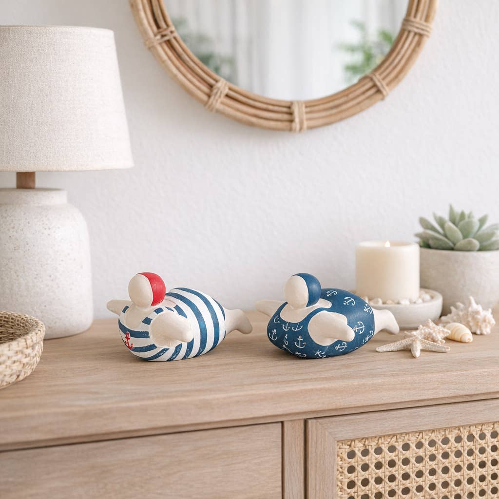 Figurines Set of 2 - Blue Ceramic Bathing Beauties, 7 in.
