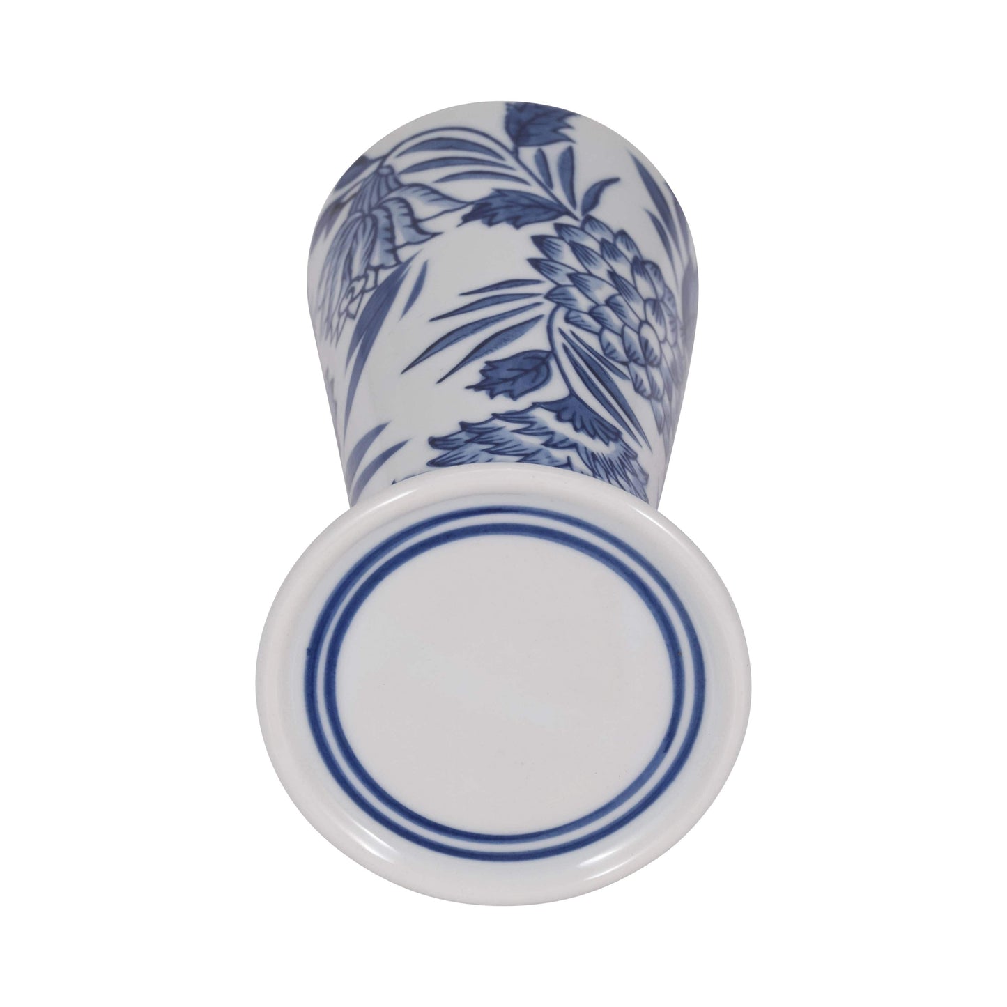White 8 in. Porcelain Cylinder Chinoiserie Candle Holder