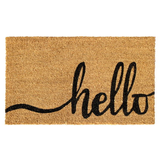 RugSmith Black Natural Hello Doormat, 18" x 30"
