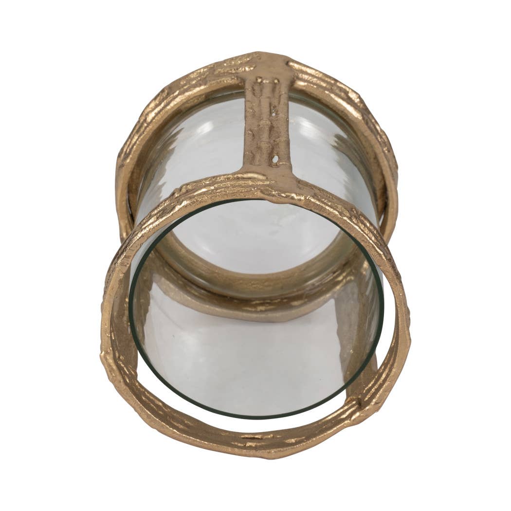 Metal Glass Modern Hurricane Candle Holder - Gold, 6 in.