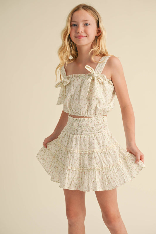 TWEEN KIDS GIRLS SMOCKED TIERED SKIRT SET (7-12)