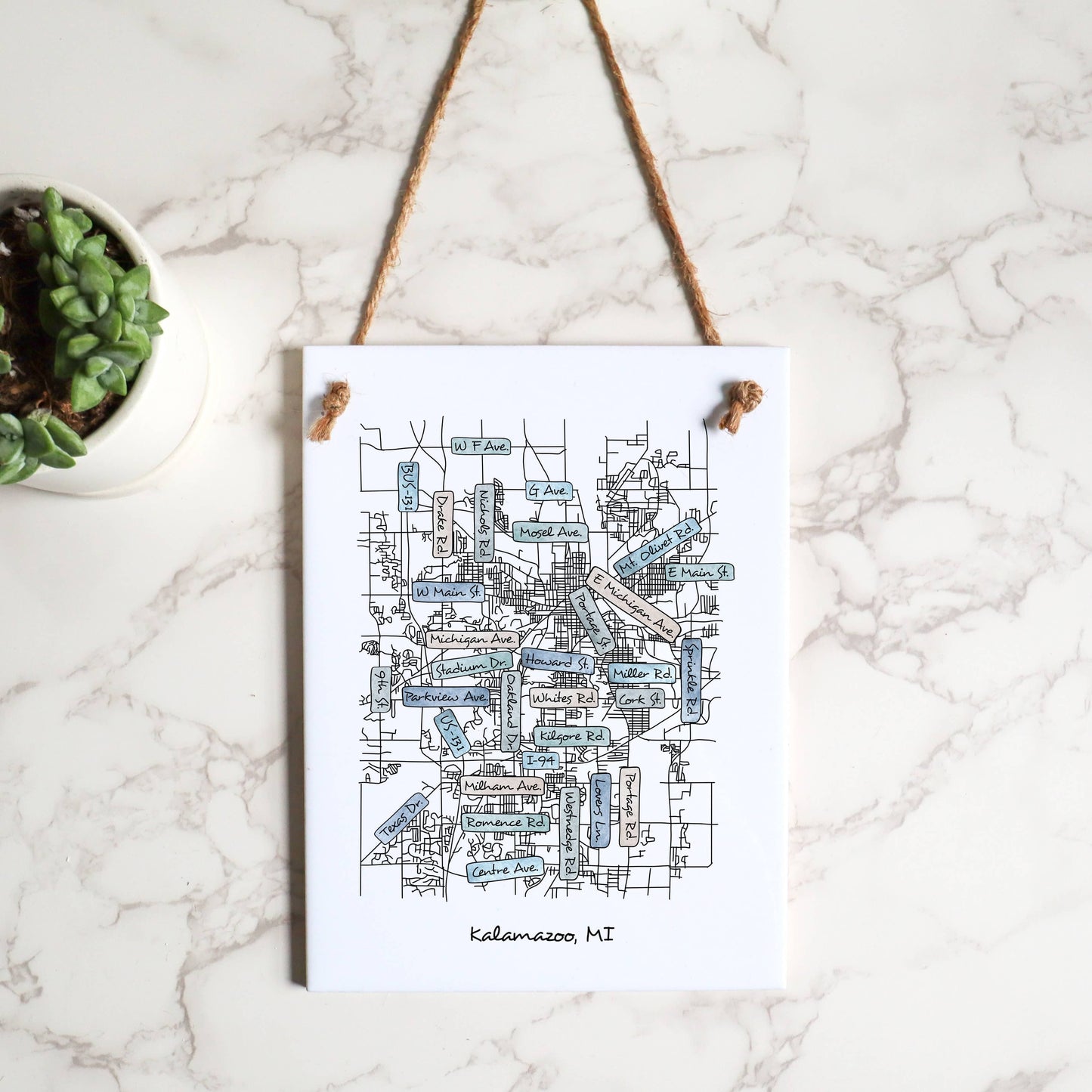 City Street Map Tile Sign - Rectangle - Custom Order