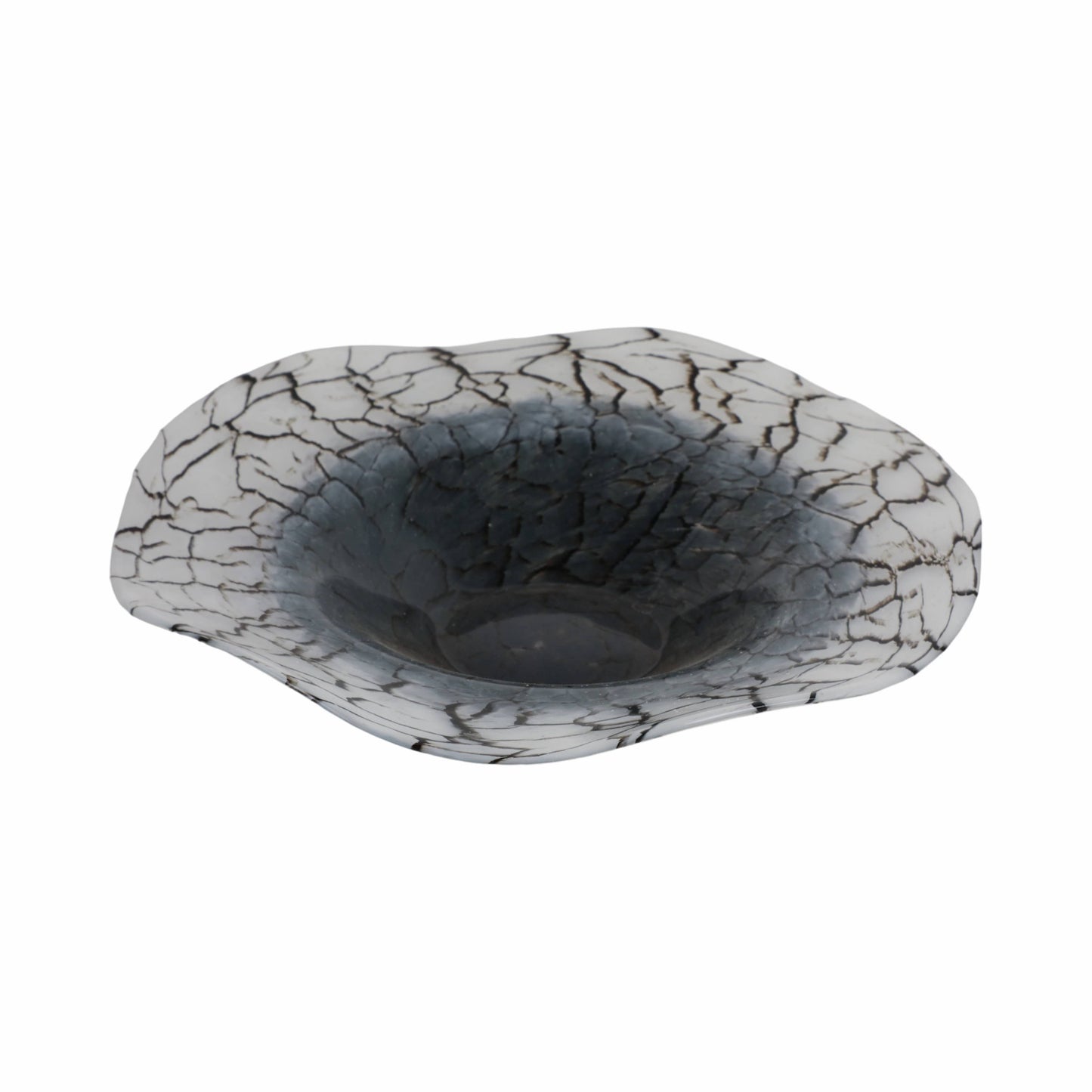 Decorative Bowl - Black Glass Cracked Veining, 12 in.