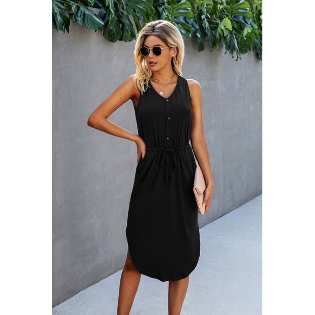 V Neck Sleeveless Solid Dress