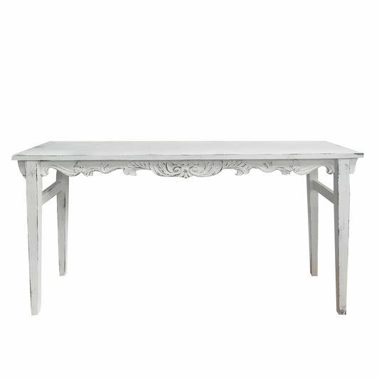 Wood 59.06" White Table with Detailed Molding