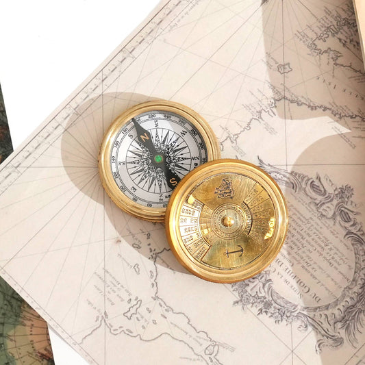 Vintage Collectible Brass Compass with Calendar-Gold