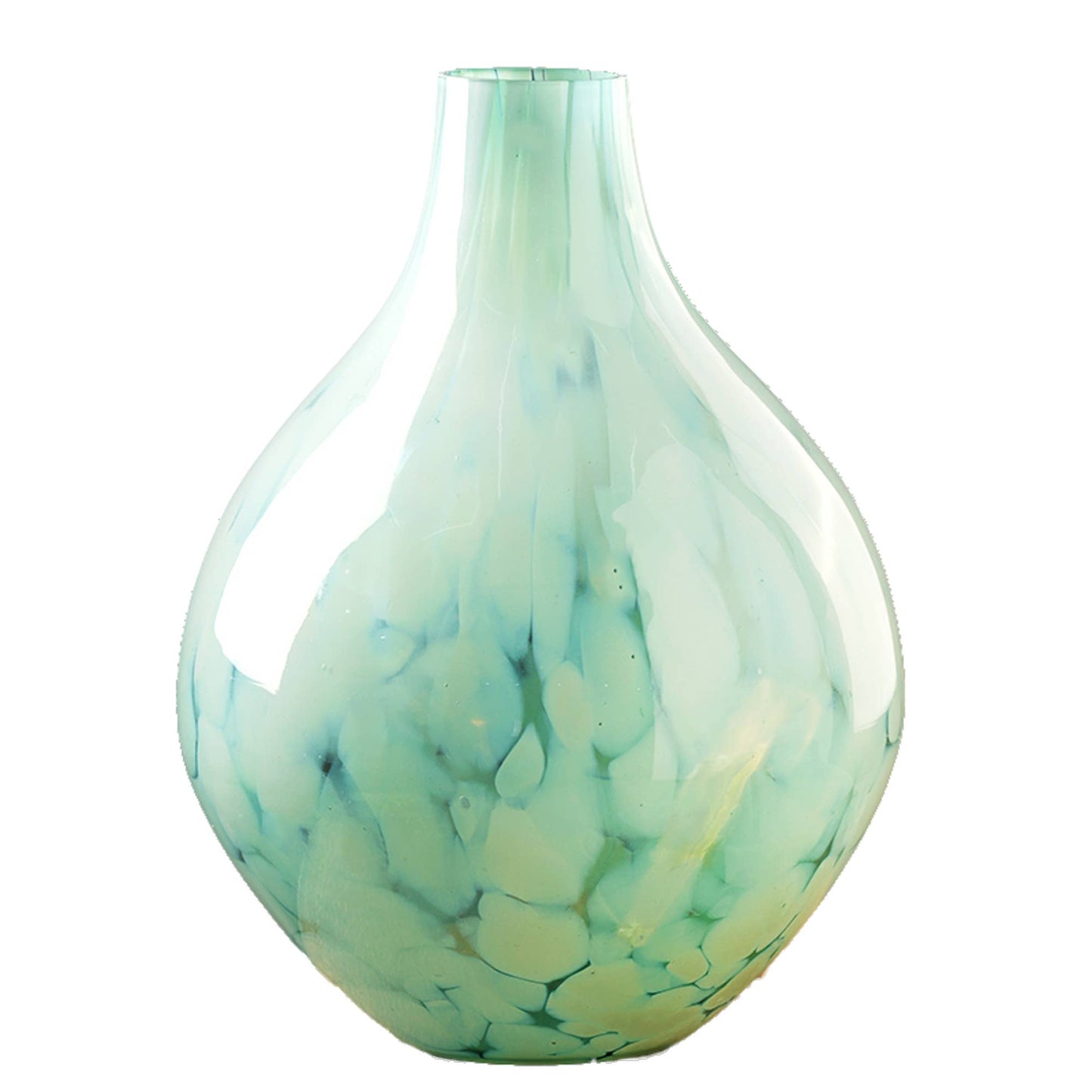 WHITE SPLUTTER GREEN GLASS ROUNDED VASE