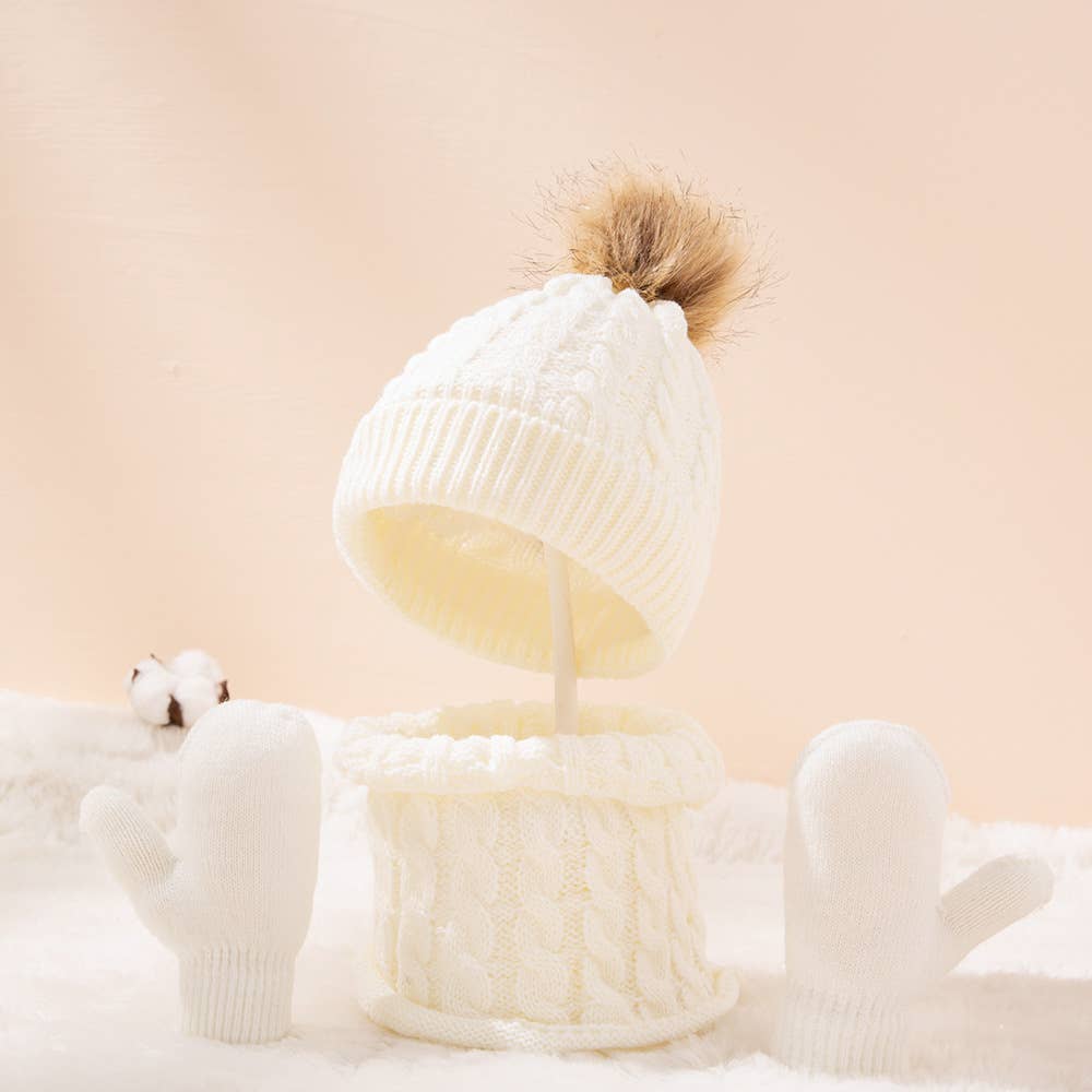 Baby / Toddler Cute Knit Hat/Scarf and Mittens Set