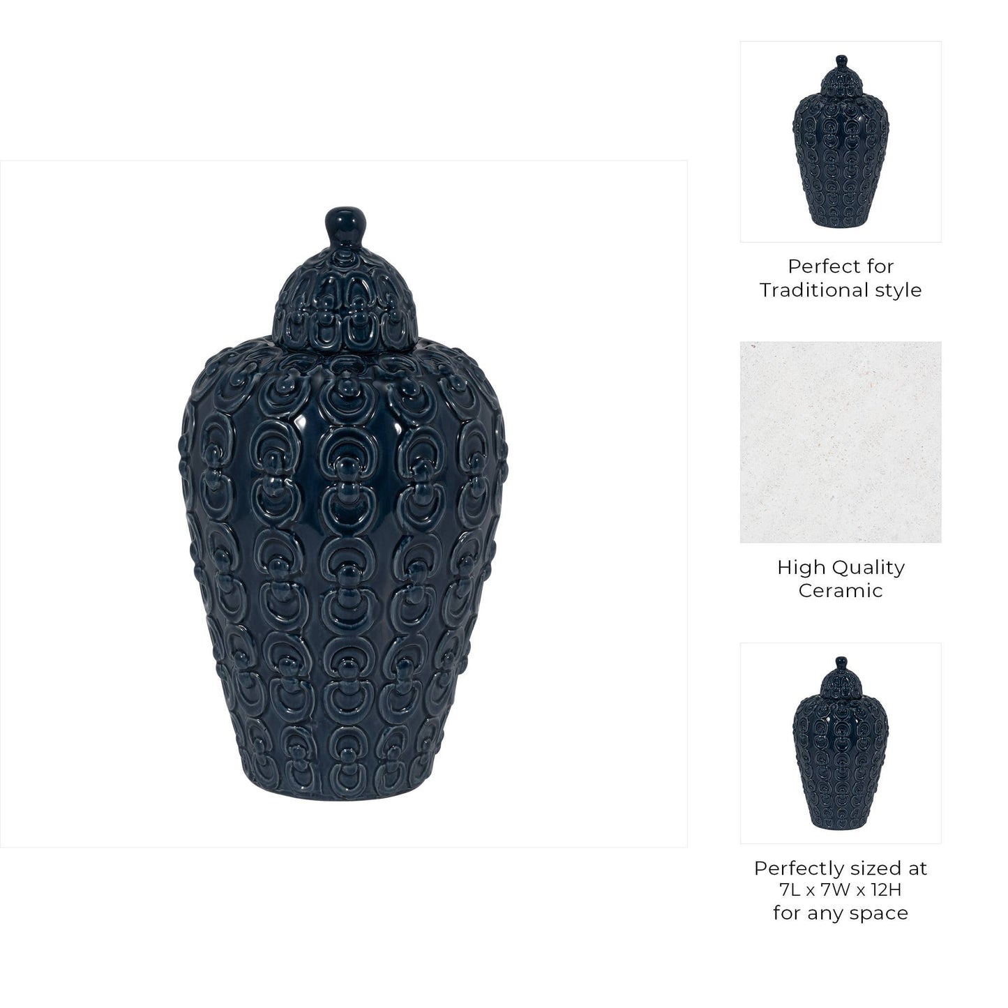 Ceramic Chain Texture Lidded, 12 in.