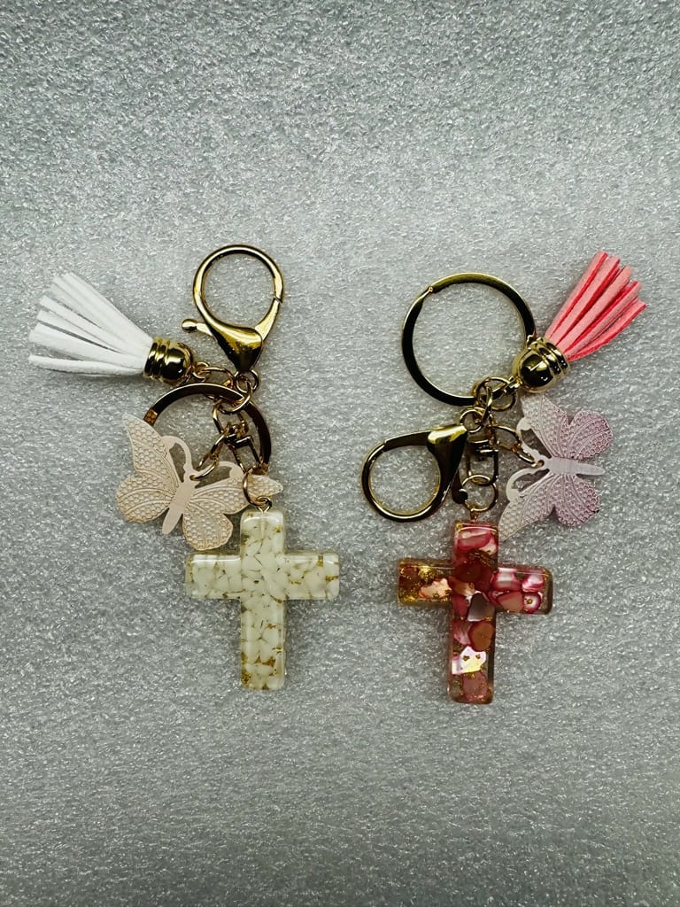 Cross with Butterfly and Tassel Keychain