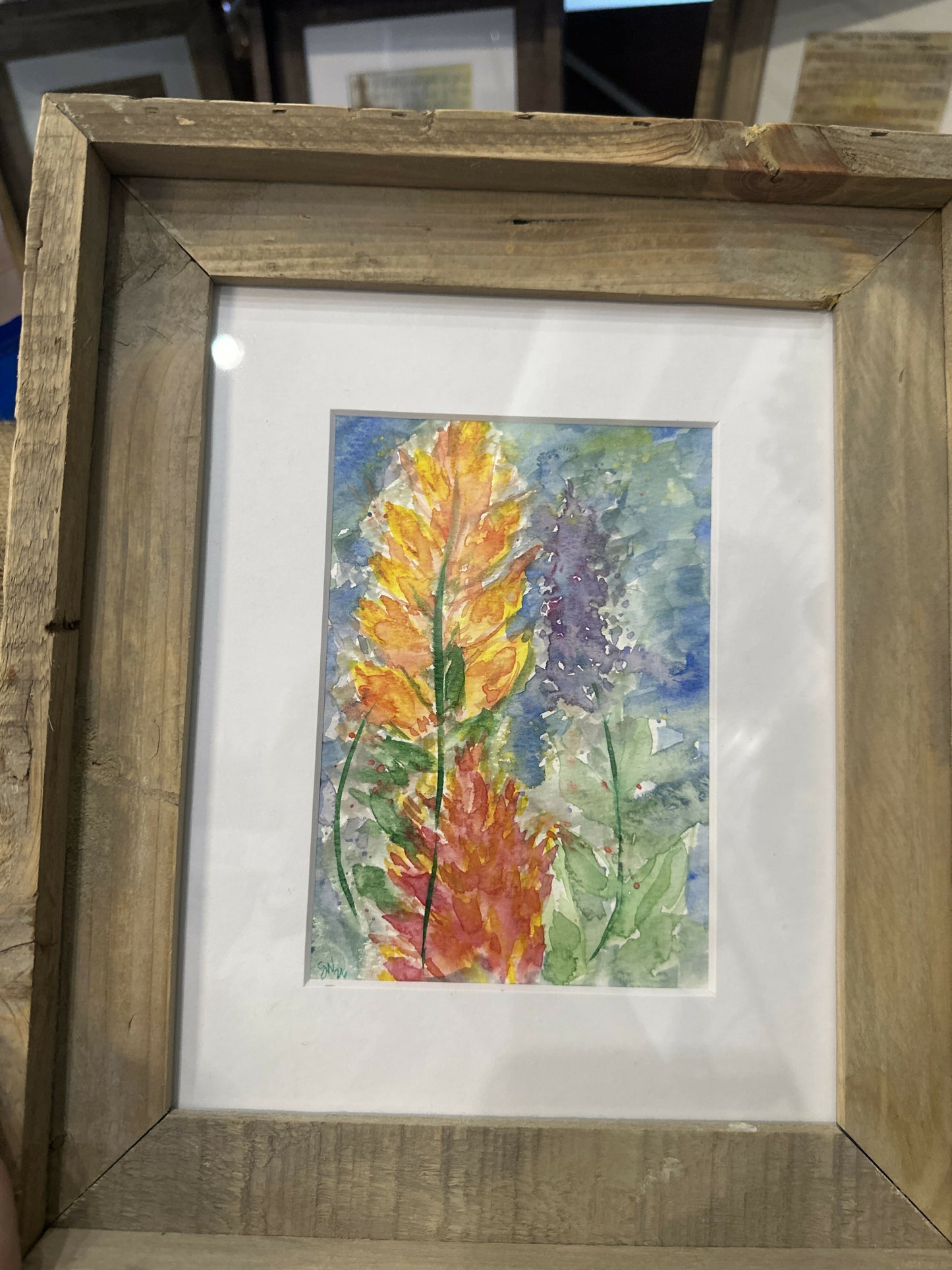 11x14 wood frame “She’s Blooming” original watercolor