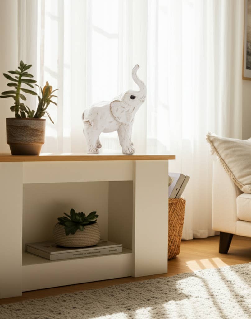 Resin Elephant Statue Decorative Sculpture - White, 8 in.