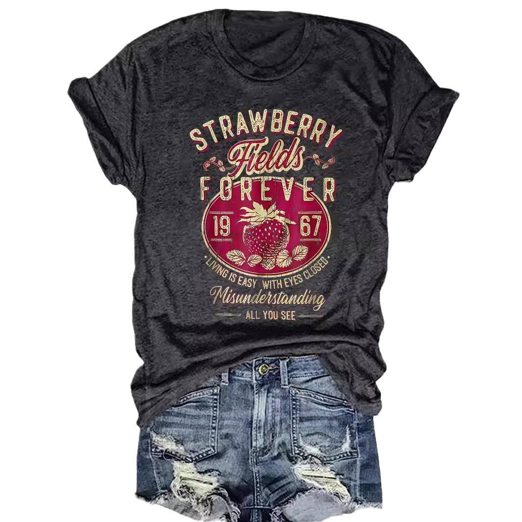 Vintage Strawberry Print Crewneck T-Shirt