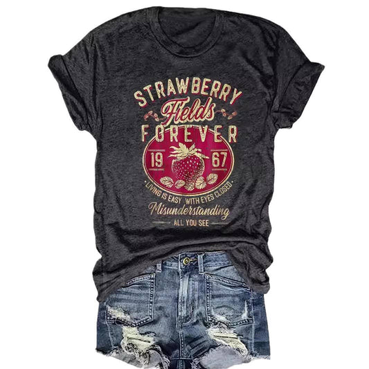 Vintage Strawberry Print Crewneck T-Shirt