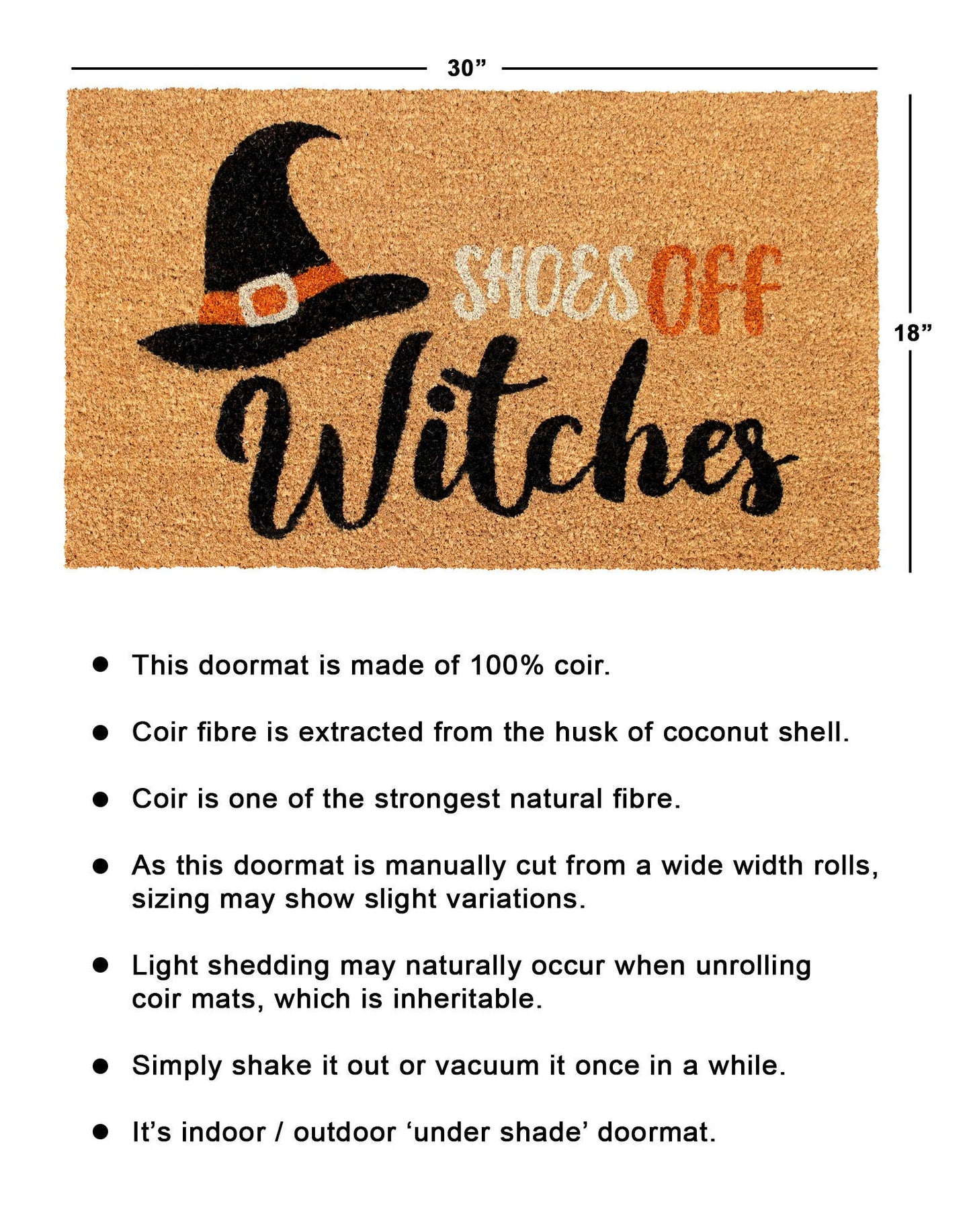 RugSmith Black Shoes off Witches Doormat, 18" x 30"