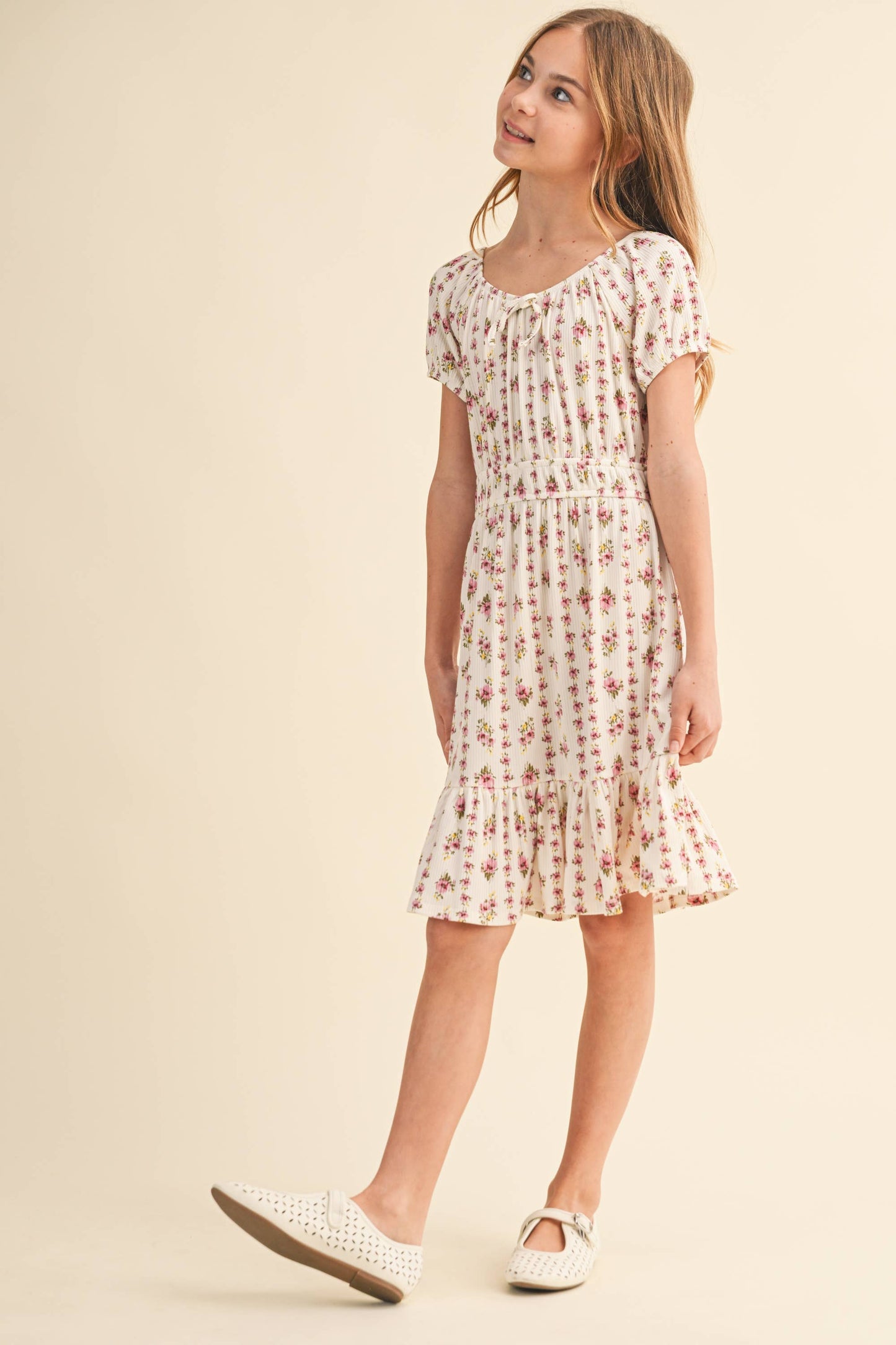 TWEEN KIDS GIRLS PUFF SLV SMOCK WAIST TIERED DRESS (7-12)