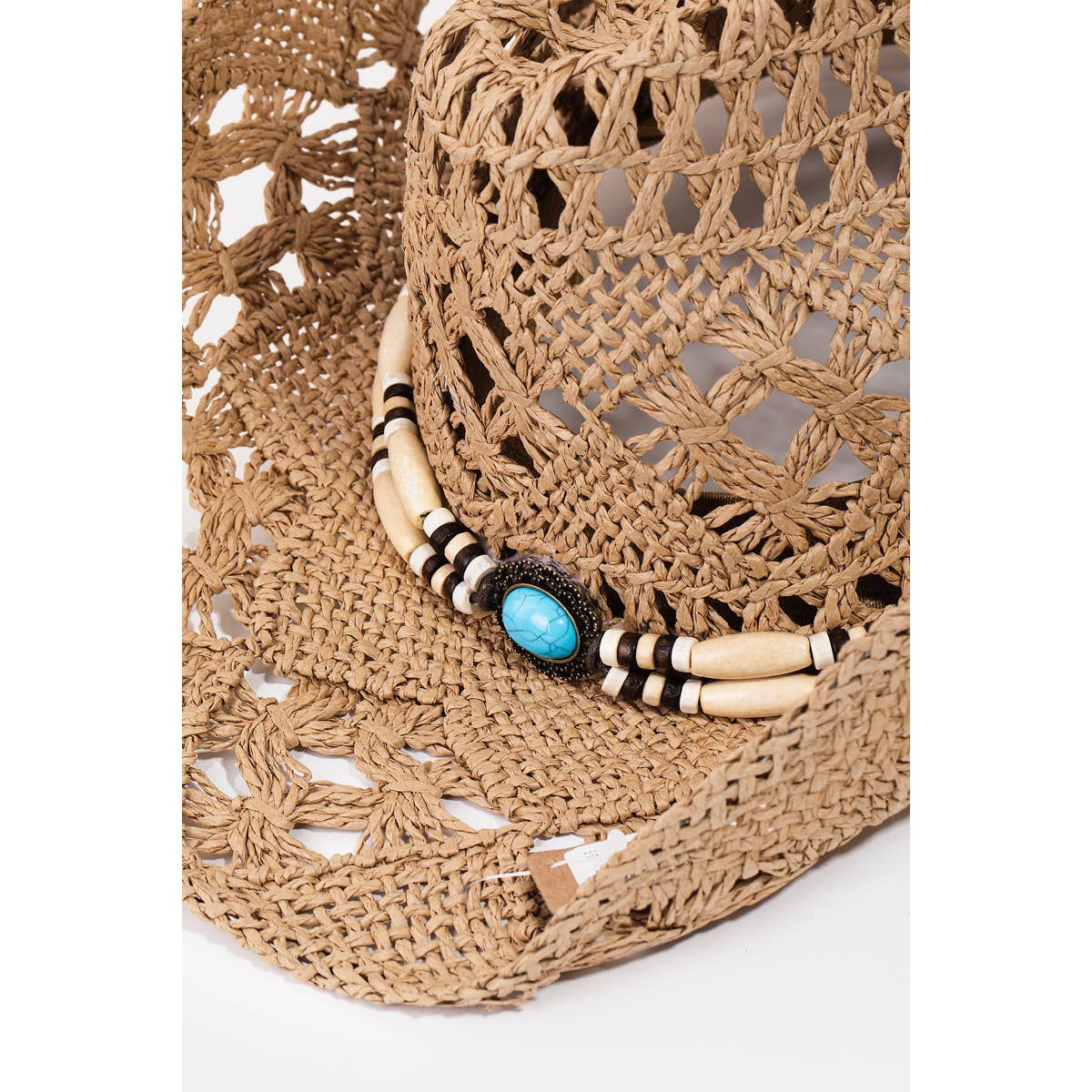 Straw Braided Beaded Strap Cowboy Hat