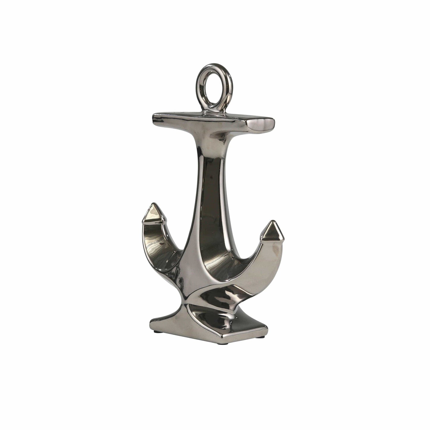 Silver 10 in. Ceramic Novelty Solid Coastal Anchor Sculpture