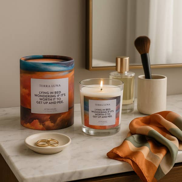 Decorative Candle - Orange/Blue Glass Lying In Bed, 7 Oz