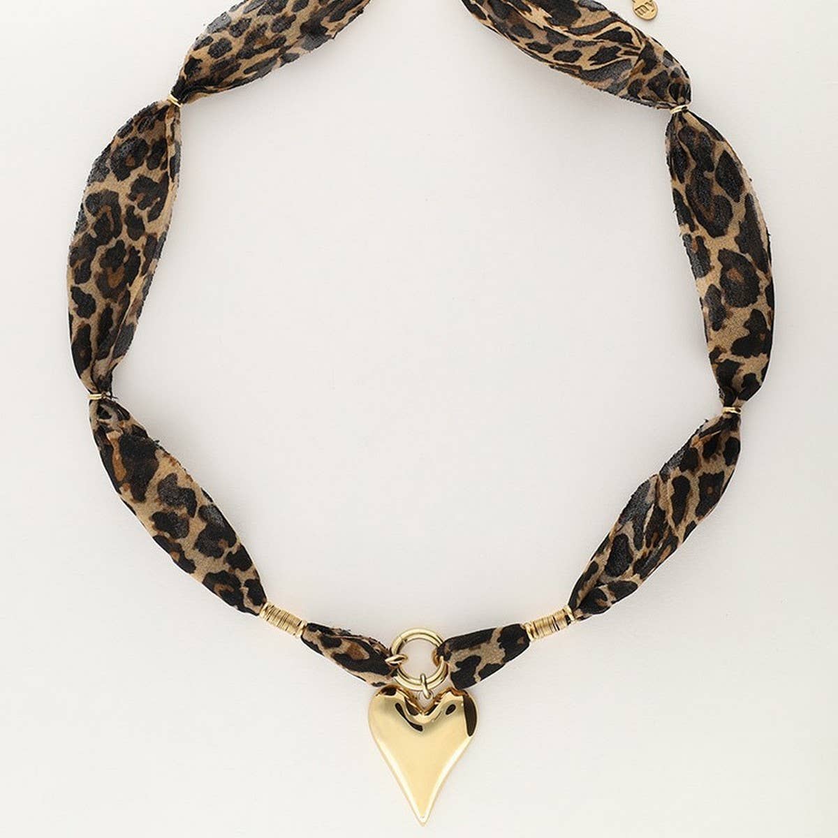 Leopard print heart stainless steel necklace_CWMM5705