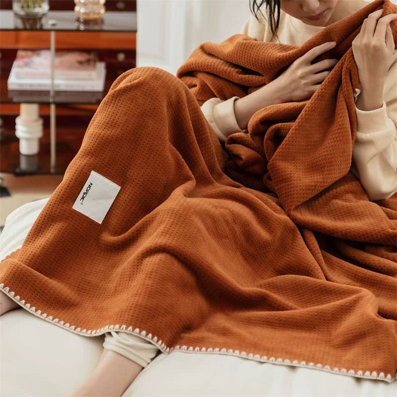 Ultra-Soft Milk Flannel Velvet Waffle Weave Throw Blanket, Queen Size (60" x 80" / 152 x 203 cm)o