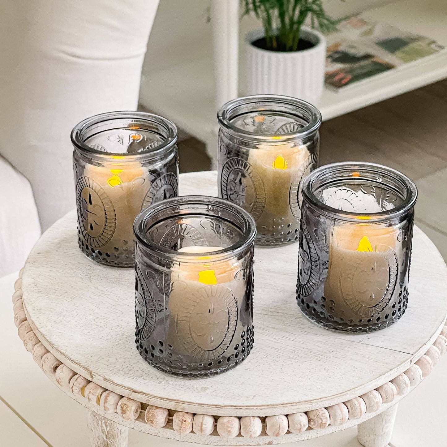 Vintage Smoke Gray Glass Tea Light Holder