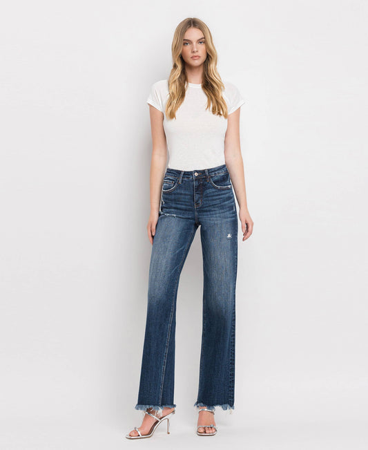 TUMMY CONTROL HIGH RISE FRAYED HEM DAD JEANS LV1308