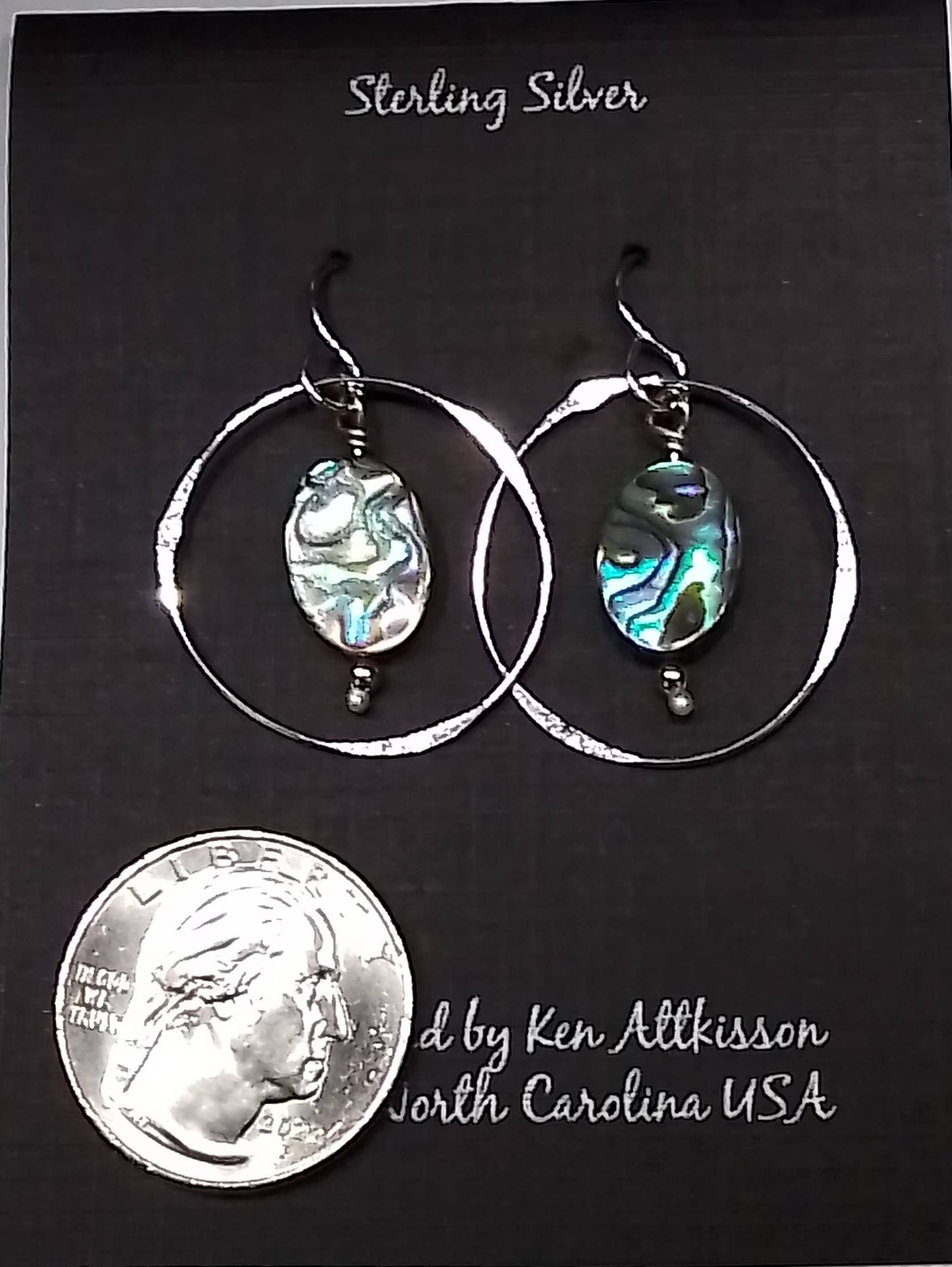Sterling Silver Earrings Circle W/Abalone