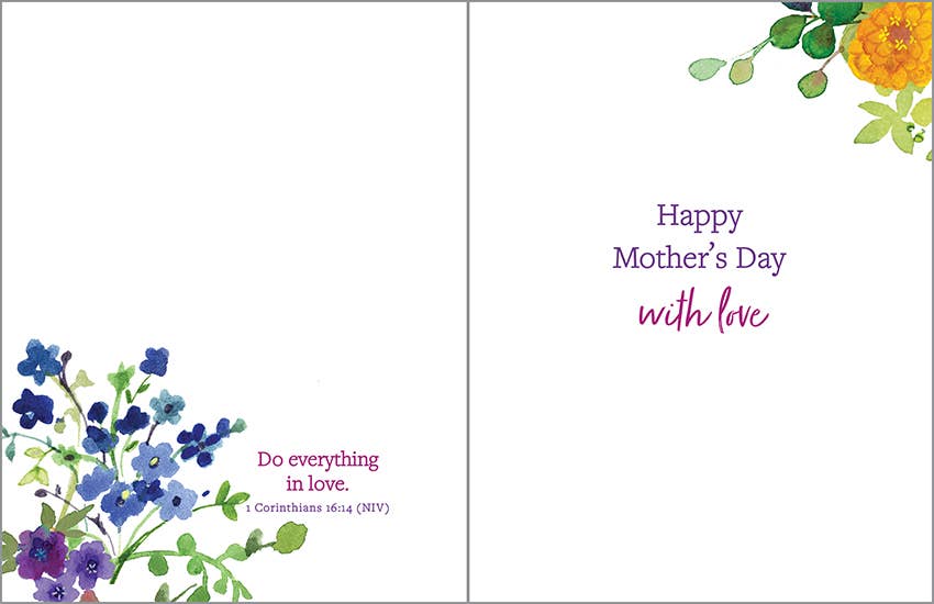 With Scripture Mother's Day Greeting Card - purp/yell flower