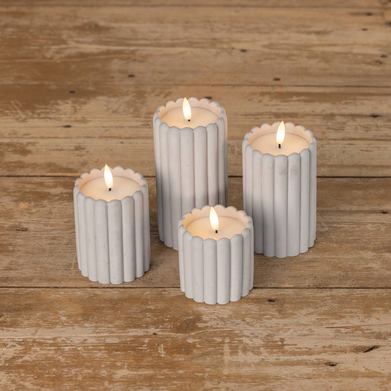 6" GREY CEMENT COLUMN 3D FLAME CANDLE