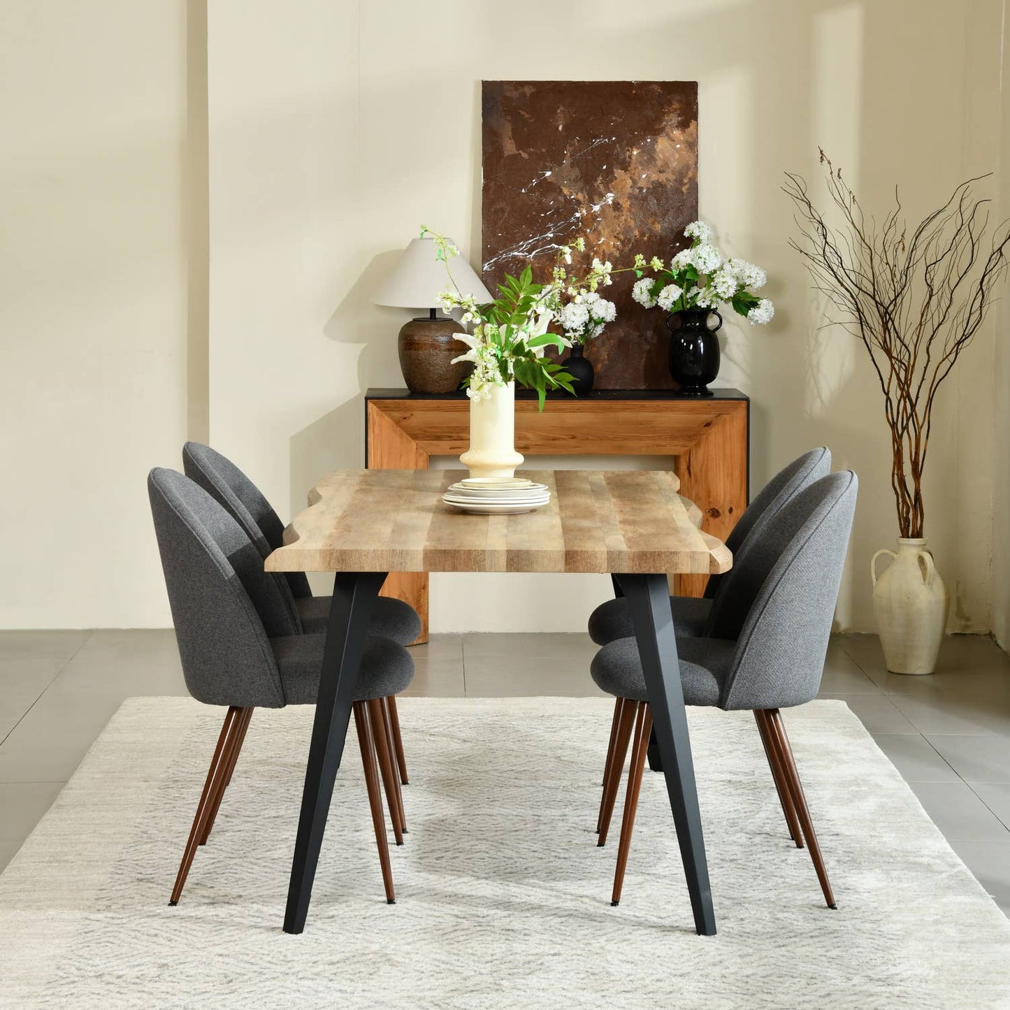 5-Piece Dining Set-63" Wave-Edge Wal Table and Chair Options
