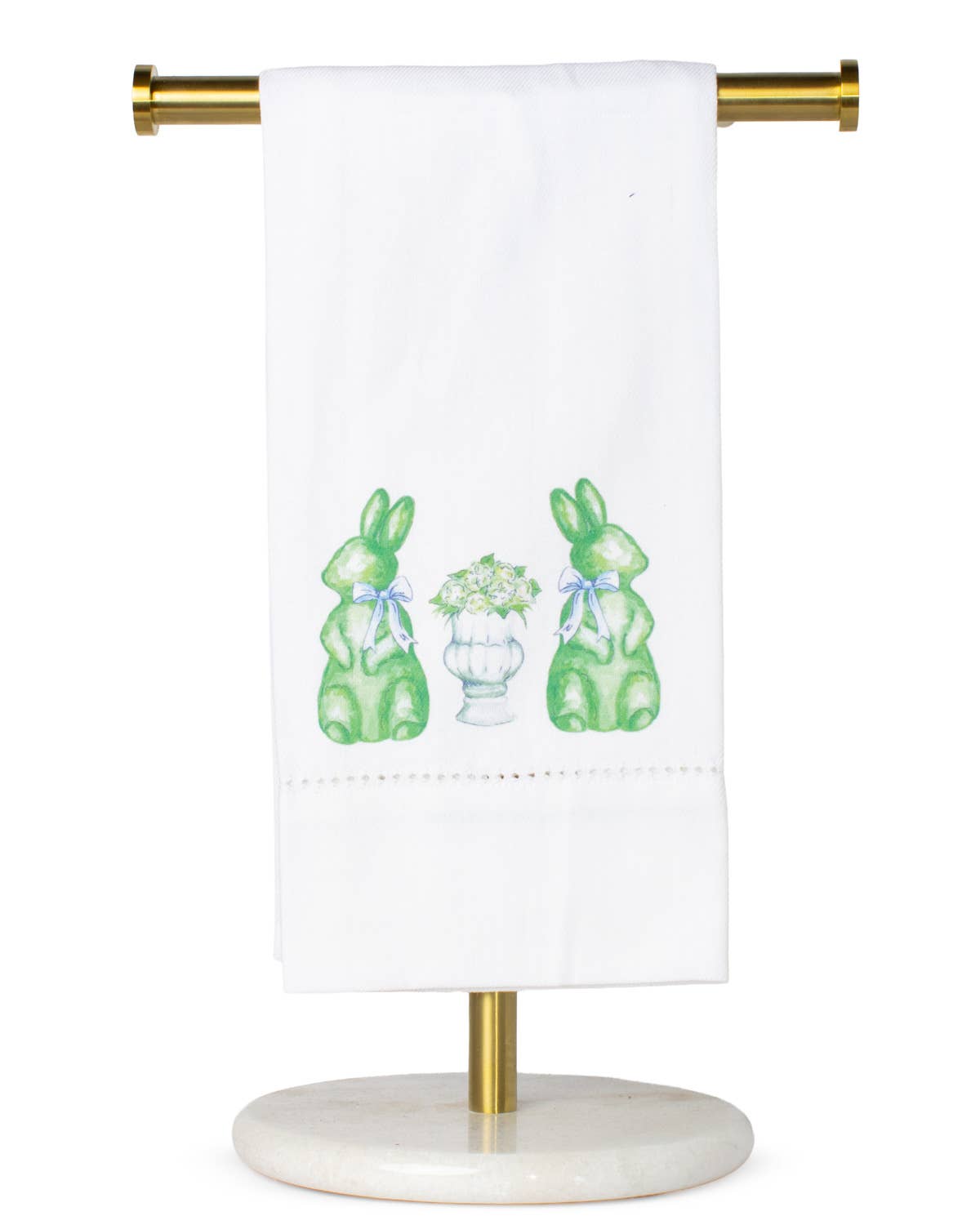 Francesca Bunny Hemstitch Hand Towel   White/Green   20x28