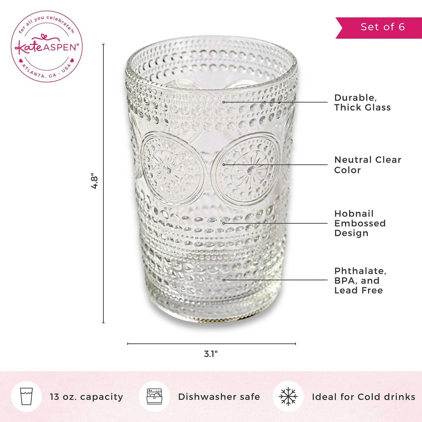 13 oz. Beaded Floral Clear Drinking Glasses