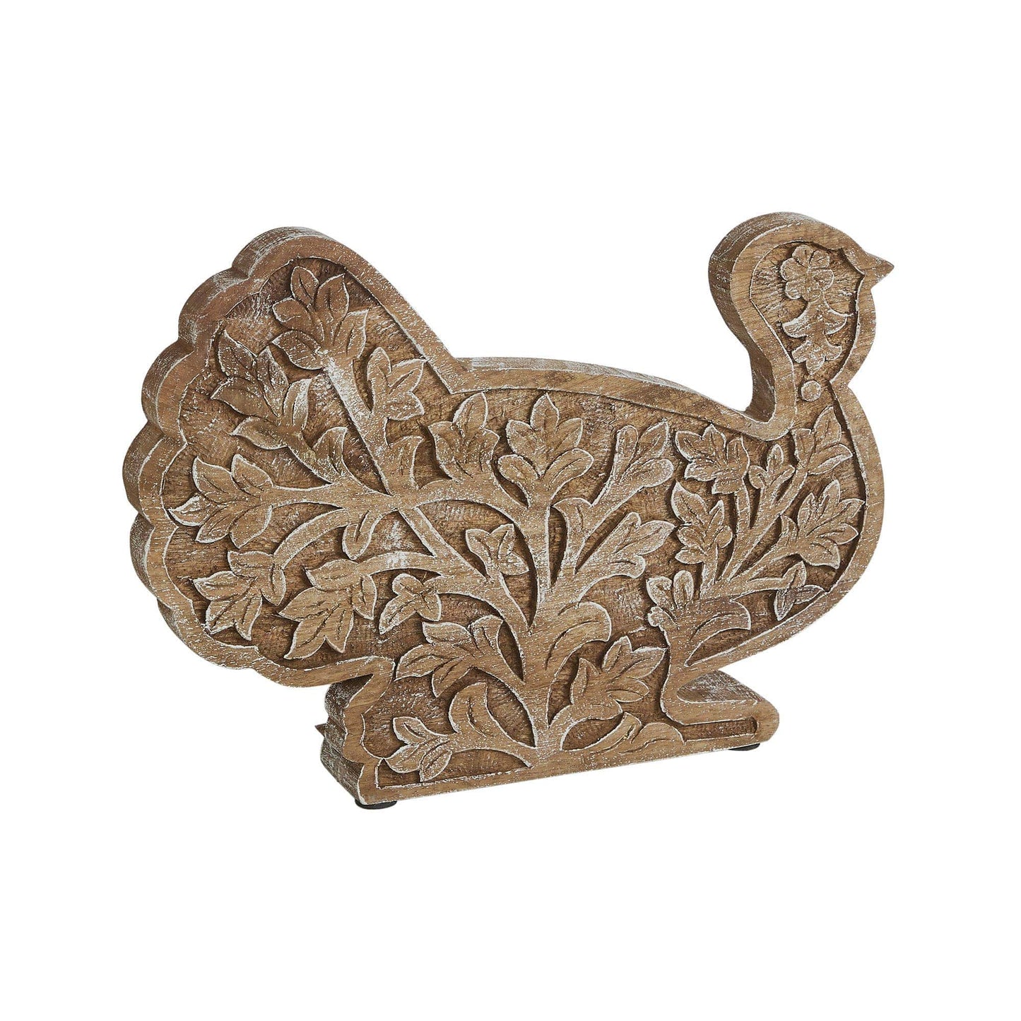 Wood Turkey Figurine, Fall Leaf Tabletop Decor, Thanksgiving Accent, 10x14x2