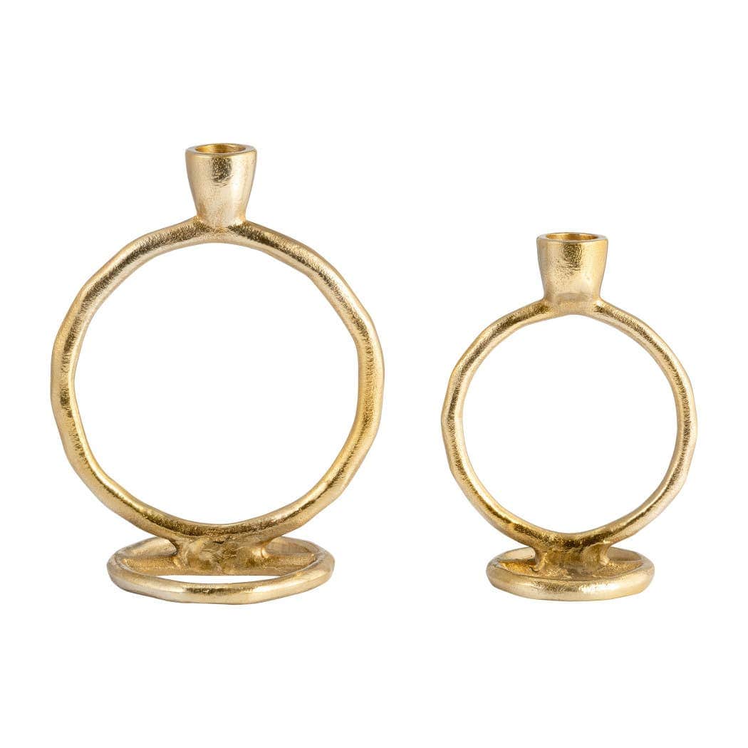 Metal Round Ring Taper Candle Holder - Gold, 6 in.