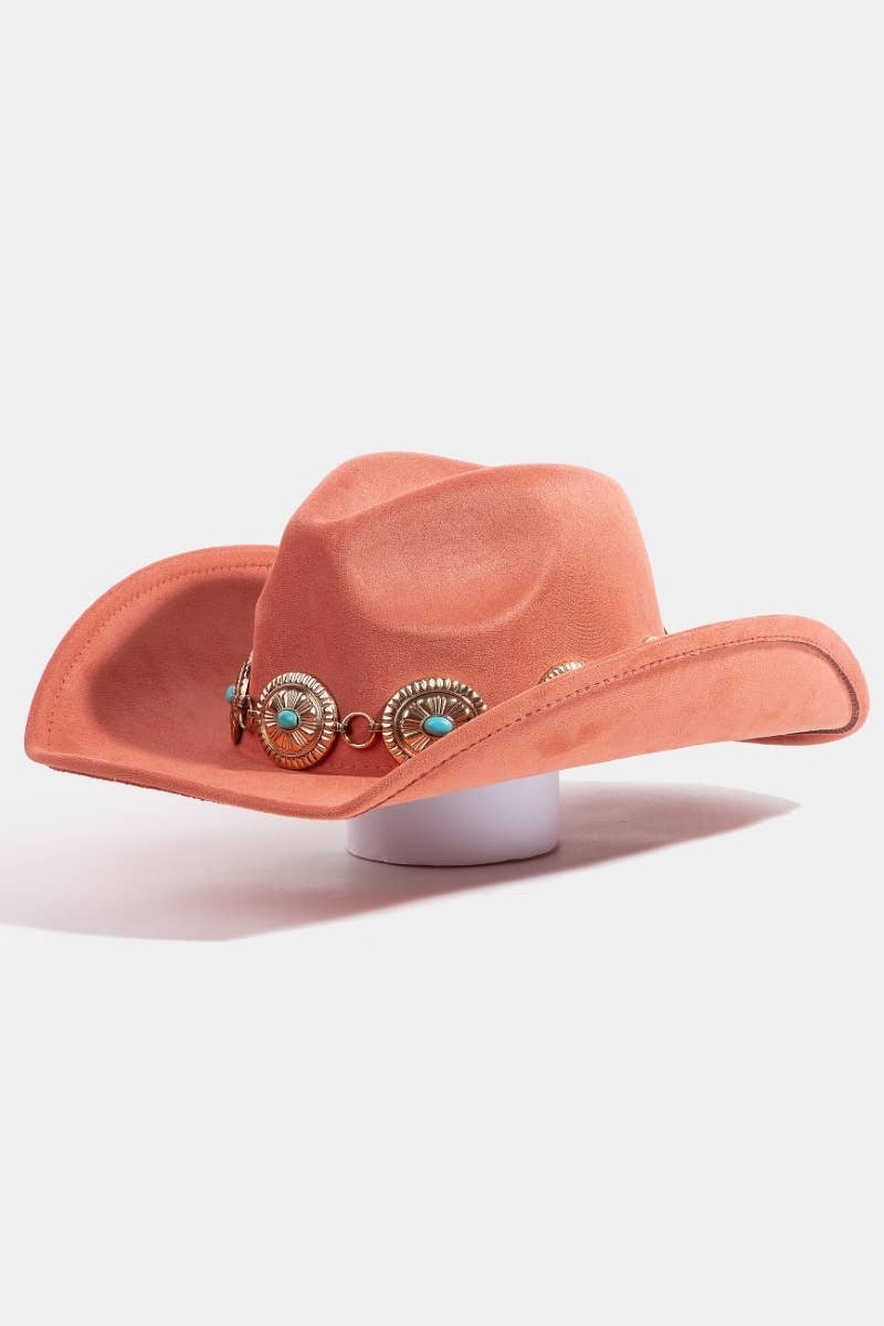 Turquoise Stud Oval Concho Chain Cowboy Hat