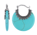 Turquoise Circle Cutout Huggie in 14K White Gold