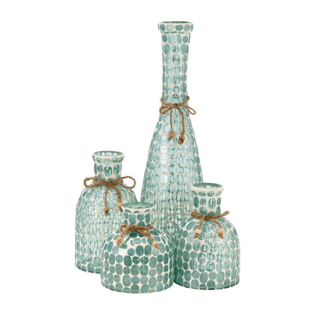 Glass Mosaic Textured Round Accents Vase - Blue, 6 in.